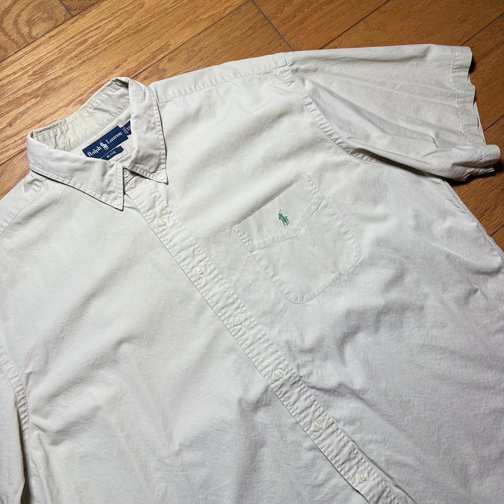 Polo Ralph Lauren Blake Shirt Mens XXL Beige Short Sleeve Cotton Button Down